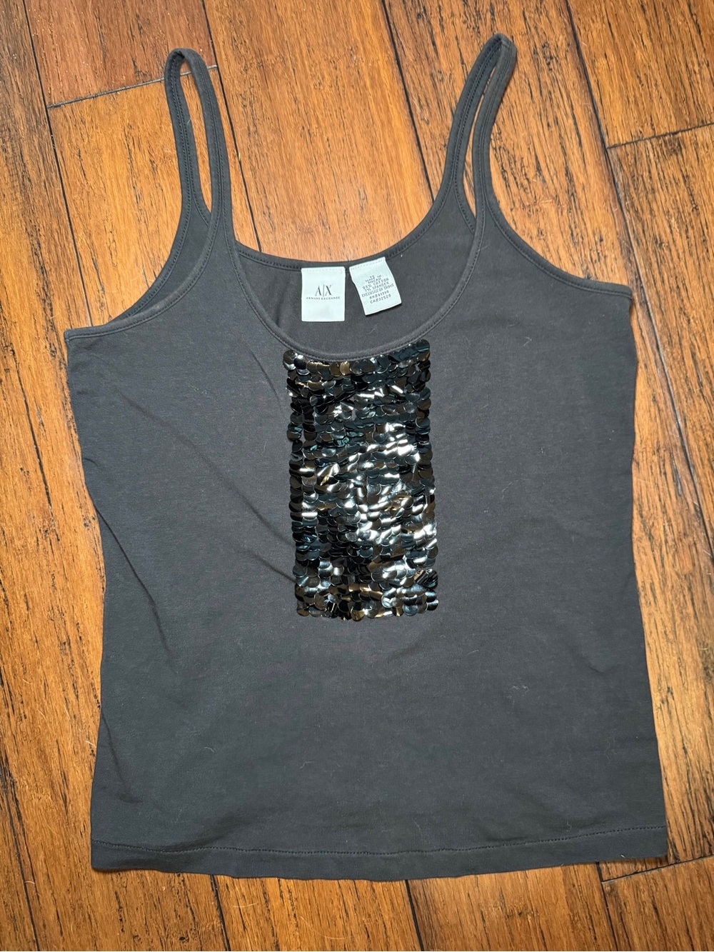 Armani Exchange A|X Black Sequin Front Tank Top Cami Size M - Picture 5 of 10